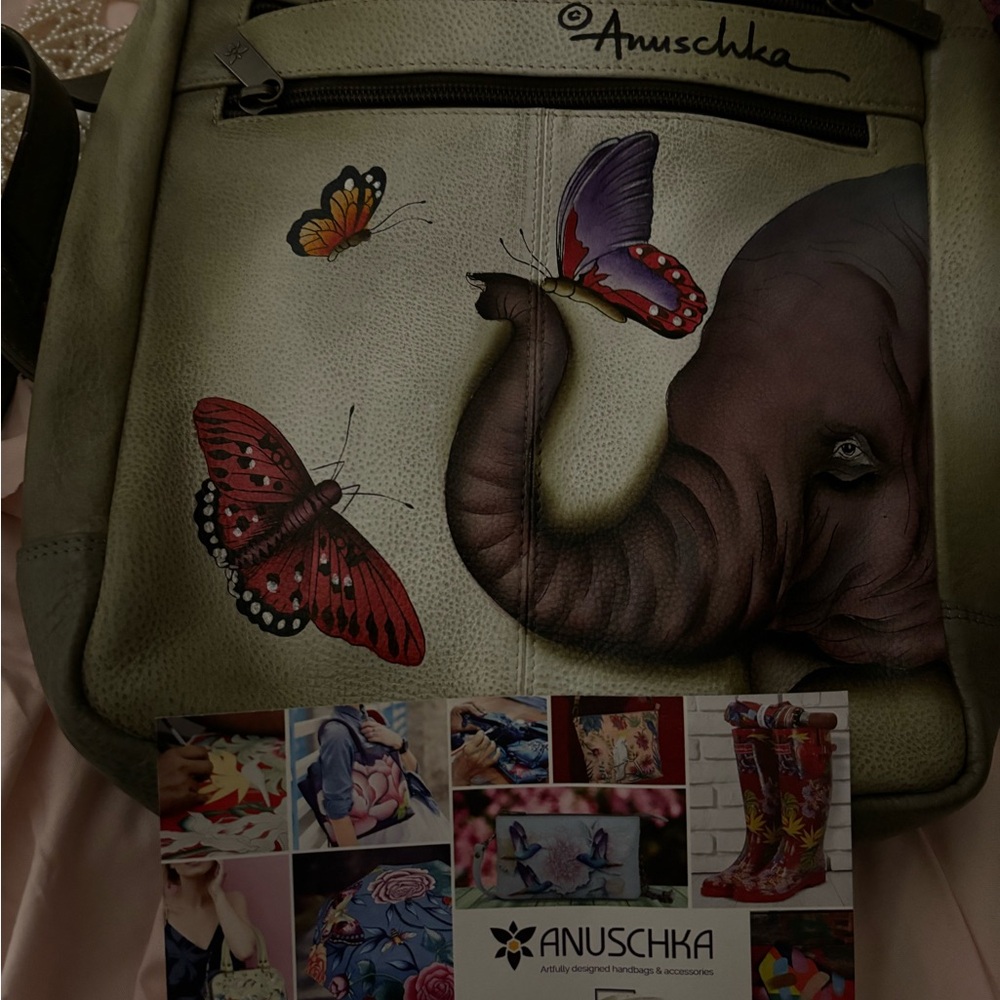 Anuschka Artistic Elephant and Butterfly Crossbody Bag - Picture 6 of 16